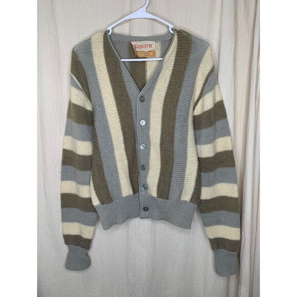 Mint 1950s Jantzen Canadiens Wool Grunge Grandpa Stripe Kurt Cobain Cardigan M - Picture 1 of 3